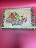 Vintage carved wooden tray with tropical island fruits and border Lot 4