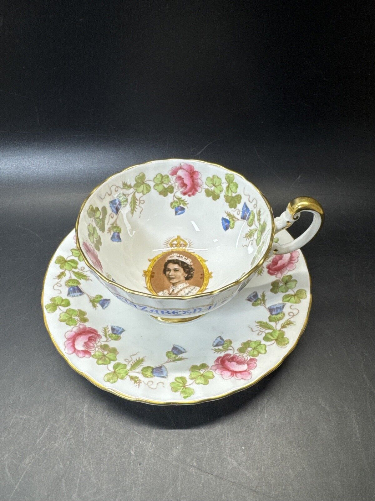 Aynsley Queen Elizabeth II 1953 Coronation Teacup and Saucer  - England