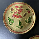 VINTAGE SMALL WALL HANGING With FLORAL And BIRD BRASS ENAMEL PLATES/ Set Of 3