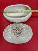 Porcelain Embossed Trinket Box Lidded Roses