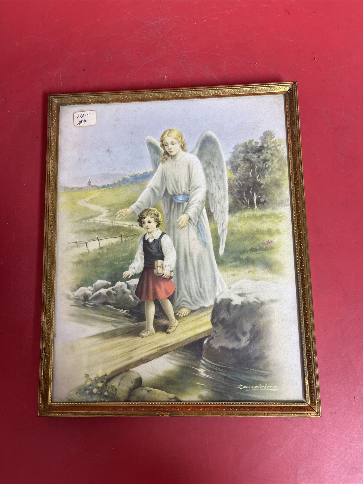 Vintage Religious Guardian Angel Frame Stand