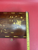 Vintage Handmade Inlaid Wood Jewelry Box W/Key,Gold Inlaid Design,10"x 7"x4"