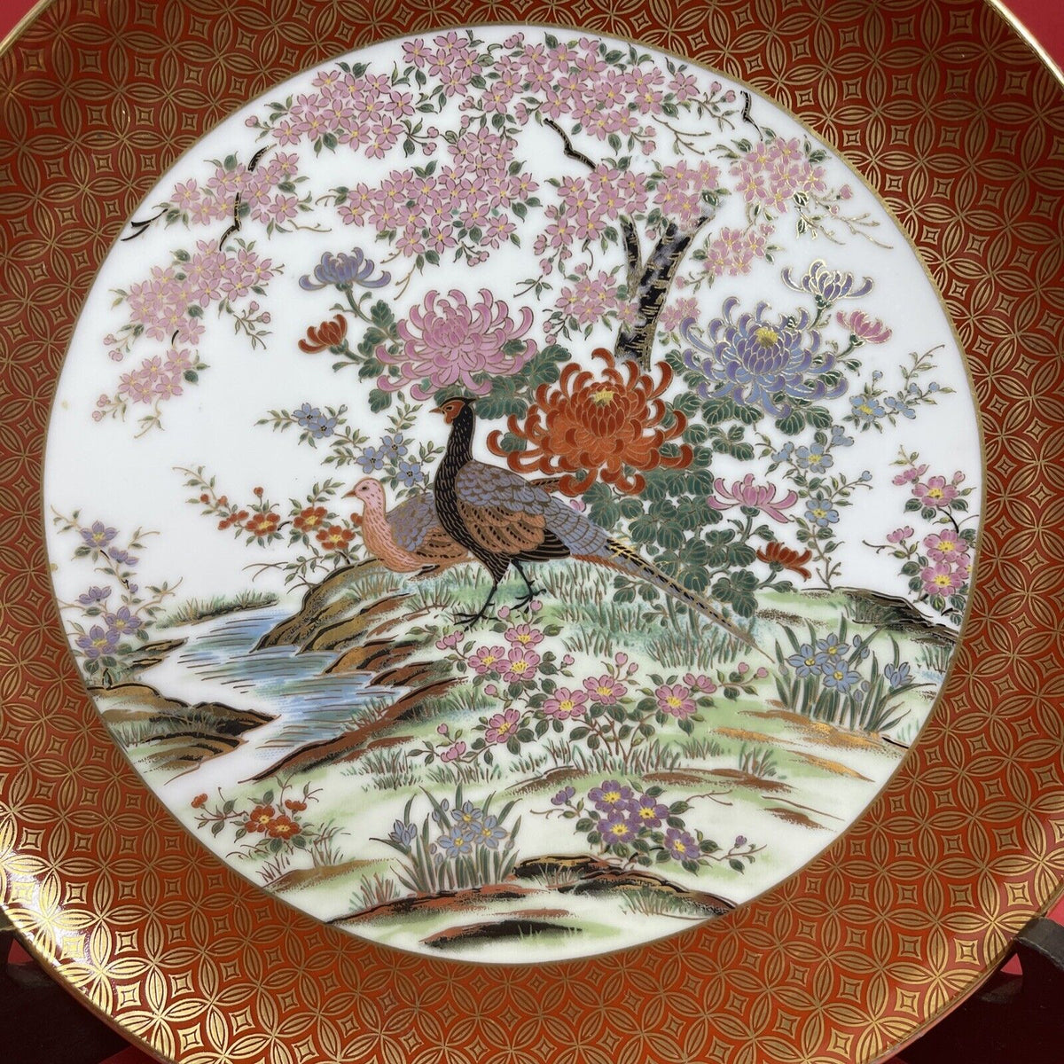 Vintage Shibata Toyo Hand painted Japan Porcelain Plate Pheasant Gold Trim 10”