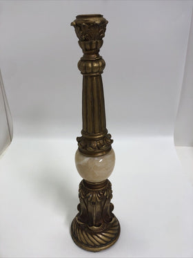 Pillar Candleholder Alabaster & Ornate Gold Gilt