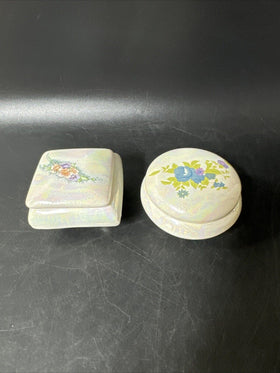 Vintage  Ceramic Flower Design Jewelry Trinket Box/Made in Taiwan, Lot Of 2
