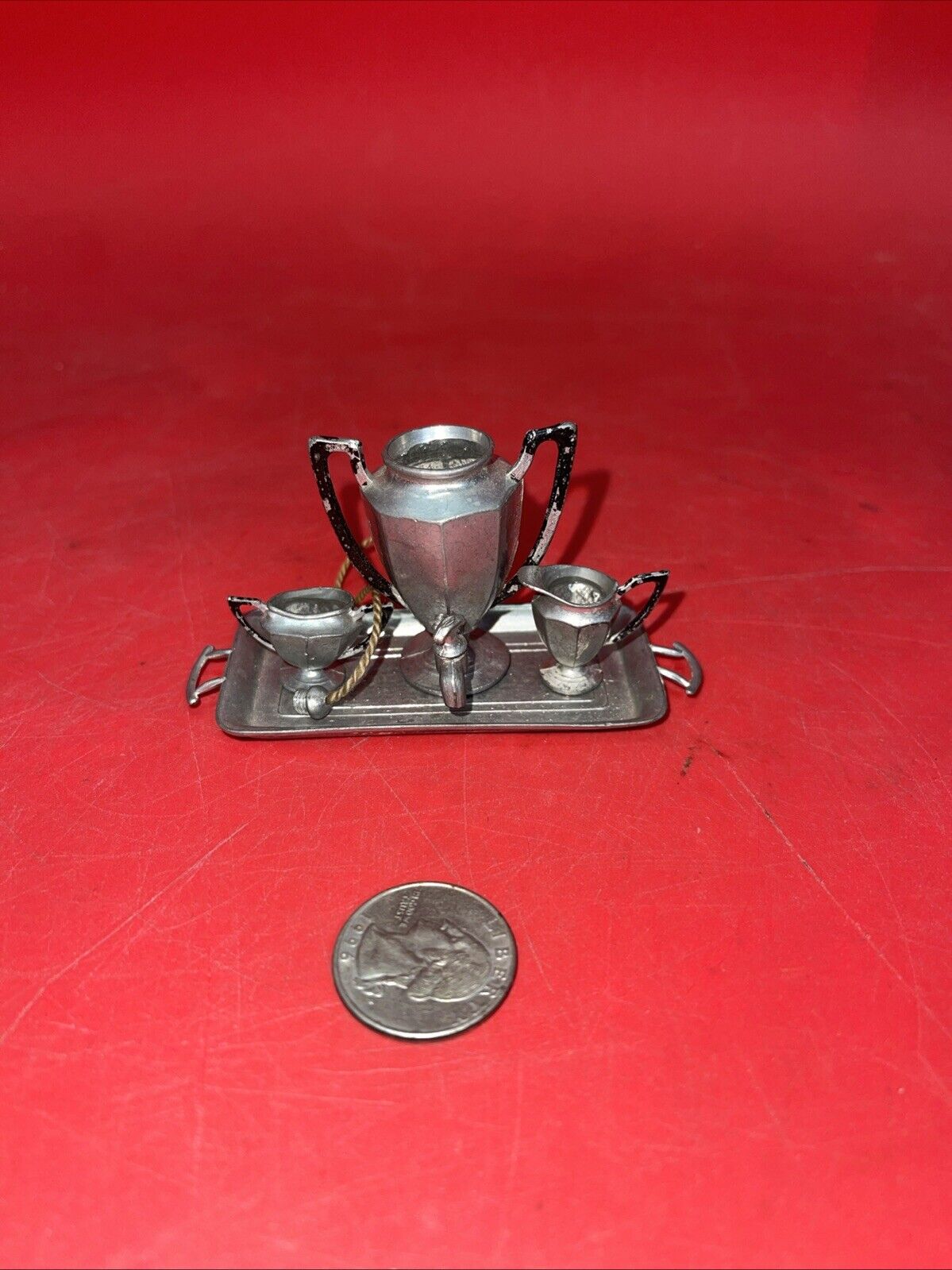 Antique German Dollhouse Gerlach Metal Teapot and Accessories 1:12 Miniature