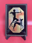 Antique Art Deco Silhouette Diana Huntress Archer Greyhound Framed Reverse Paint