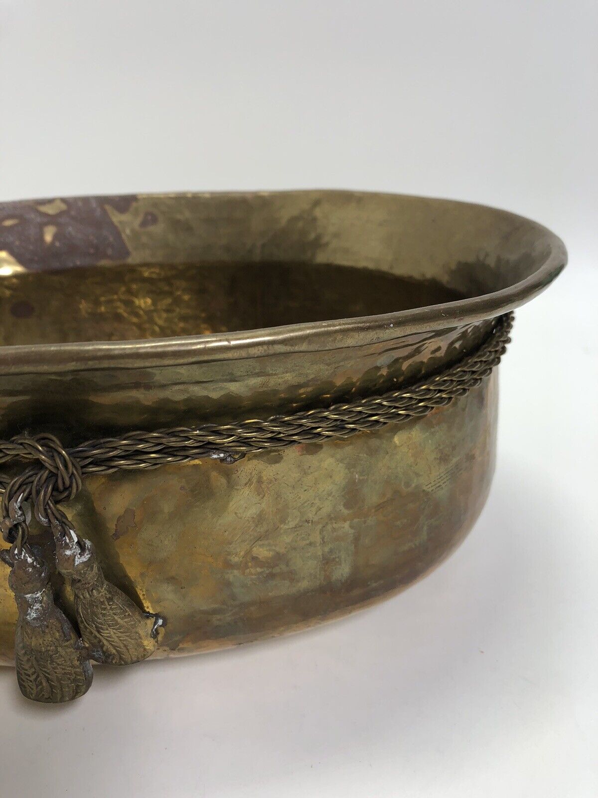 Round Solid Brass Planter w/ Rope Tassel Accent