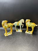 Vintage Drip Style Glaze Ceramic War Horse Figurines/lot 3