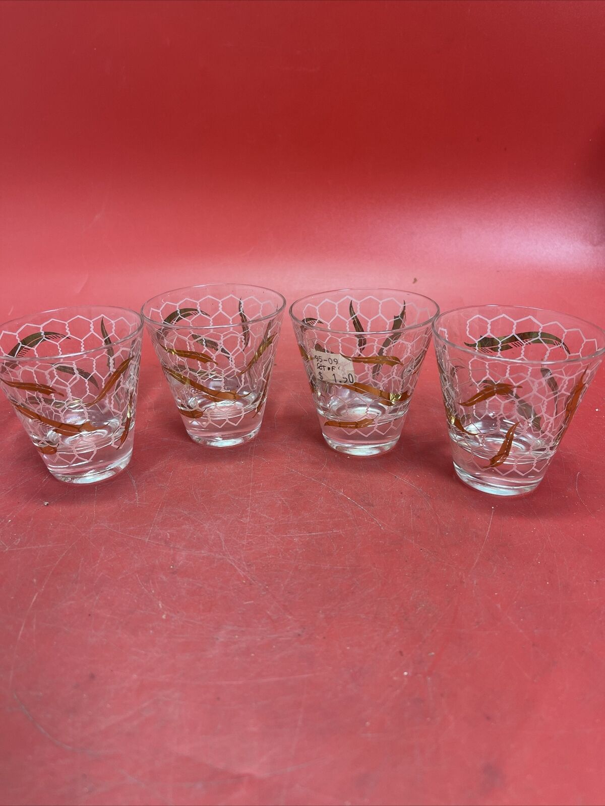 Vintage Diamond Pattern Whiskey Cocktail Glasses, Lot 4