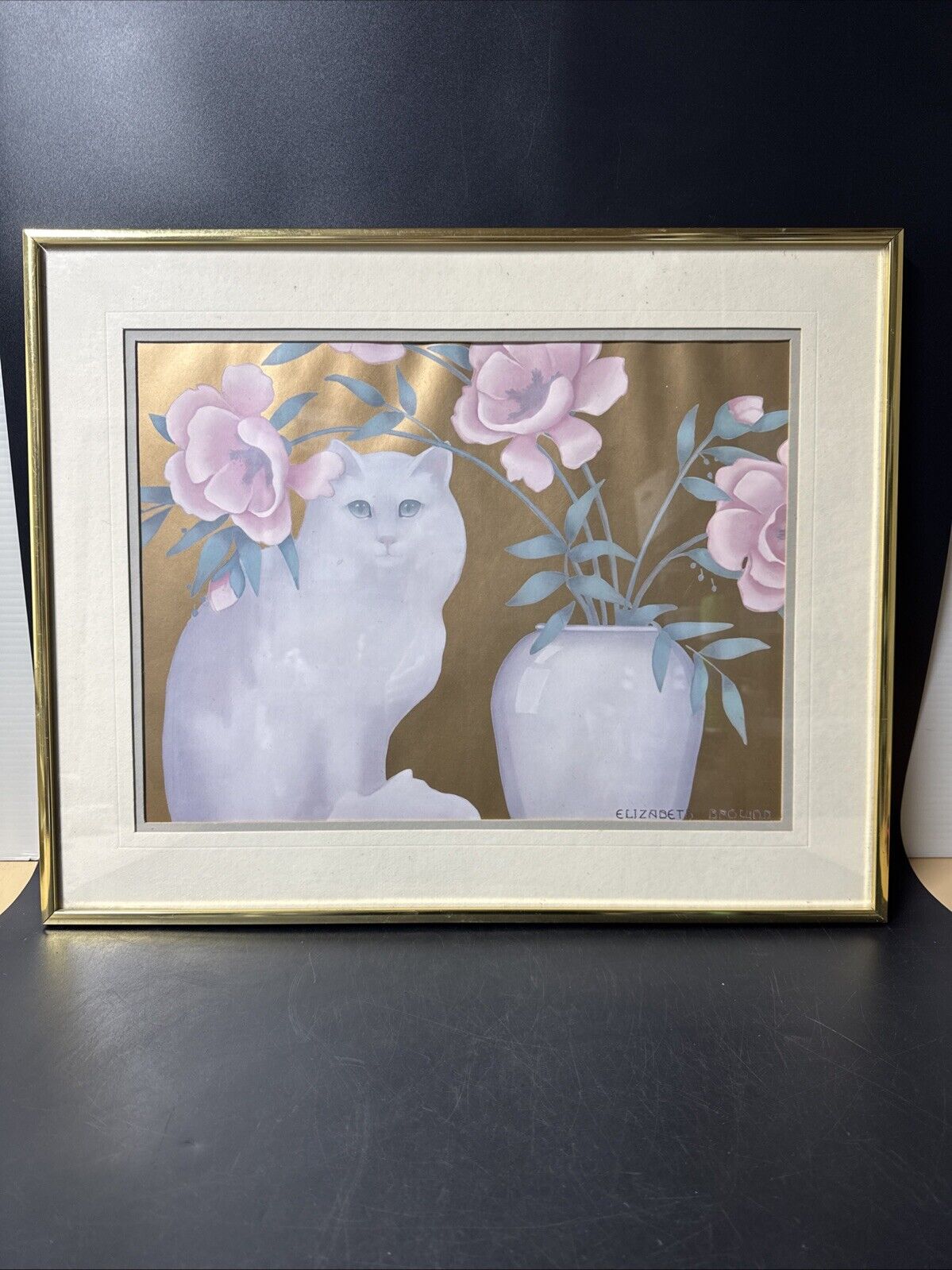 Vintage Cat Print by Elizabeth Brownd in Frame