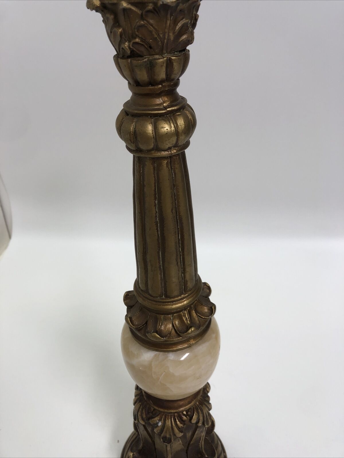 Pillar Candleholder Alabaster & Ornate Gold Gilt