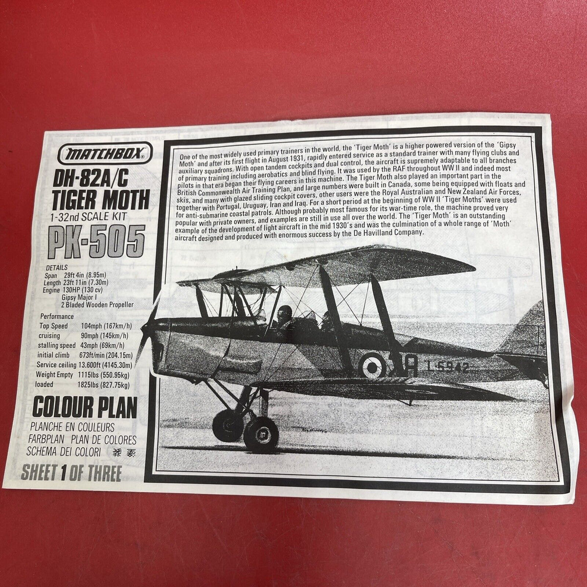 1/32 Matchbox DeHAVILLAND DH-82A/C TIGER MOTH w/Floats & Wheels RAF Biplane OOP