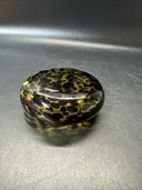Vintage Hand Blown Amber Tortoise Shell Art Glass Bowl Oval With Folded Edge