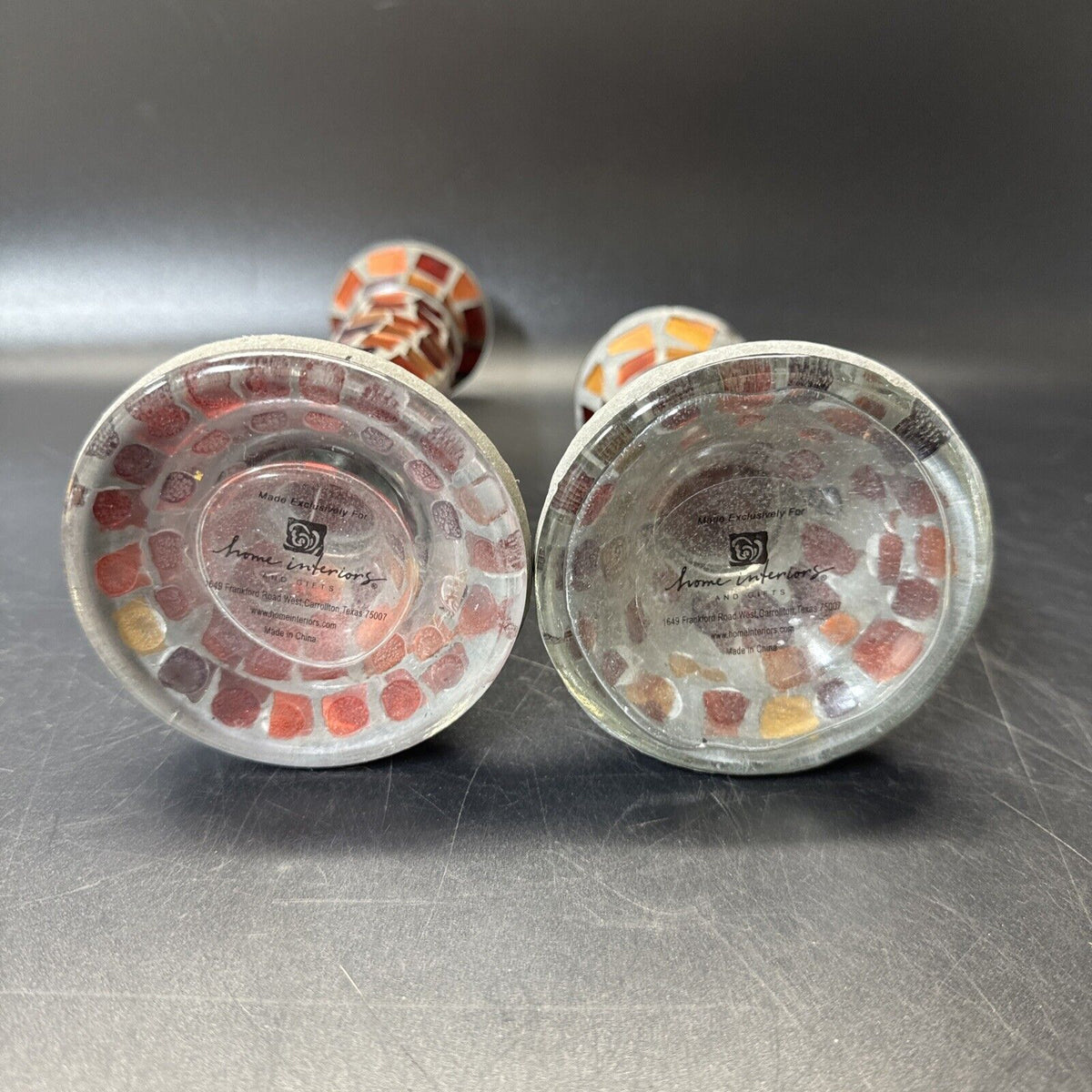 Home Interiors Candle Holder Red Gold Orange Mirrored Mosaic/ Set 2