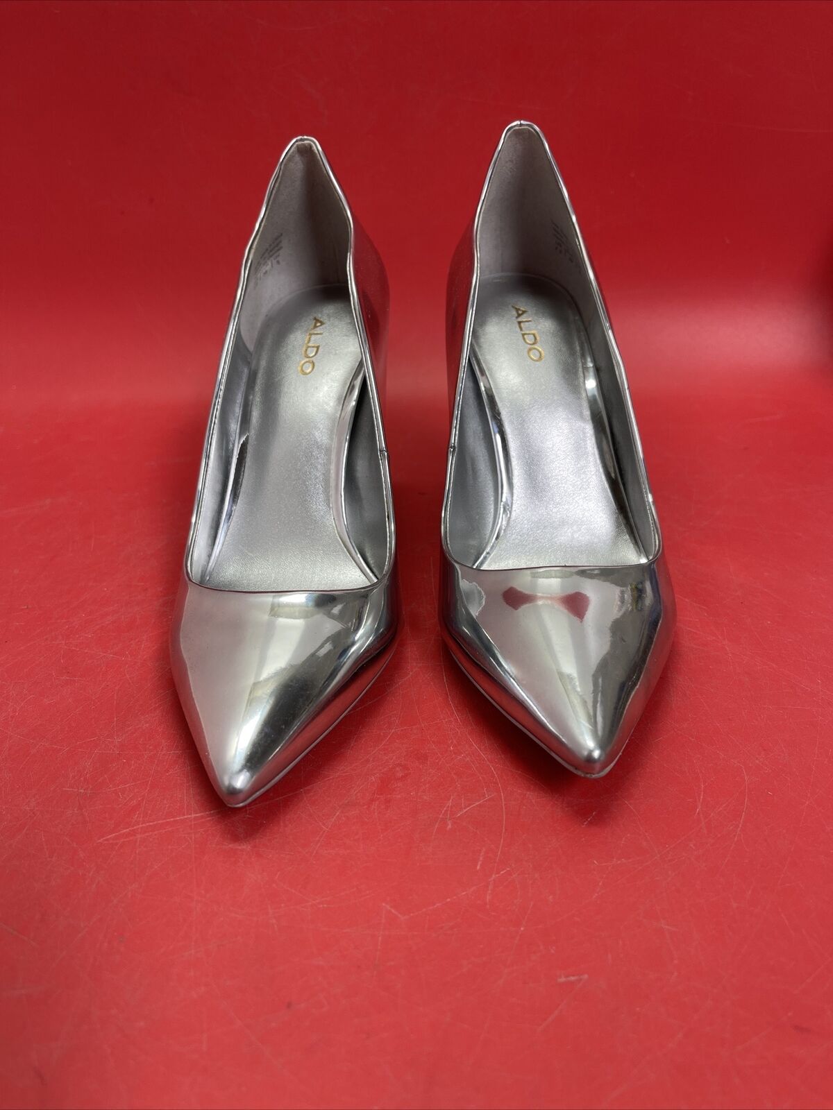 Aldo Silver Metallic Stilettos Pumps Heels Shoes Size 7.5