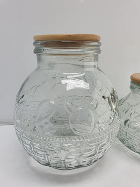 Set 2 Large Glasses Jar Cork Lid 11" and 7” tall. Not Air Tight