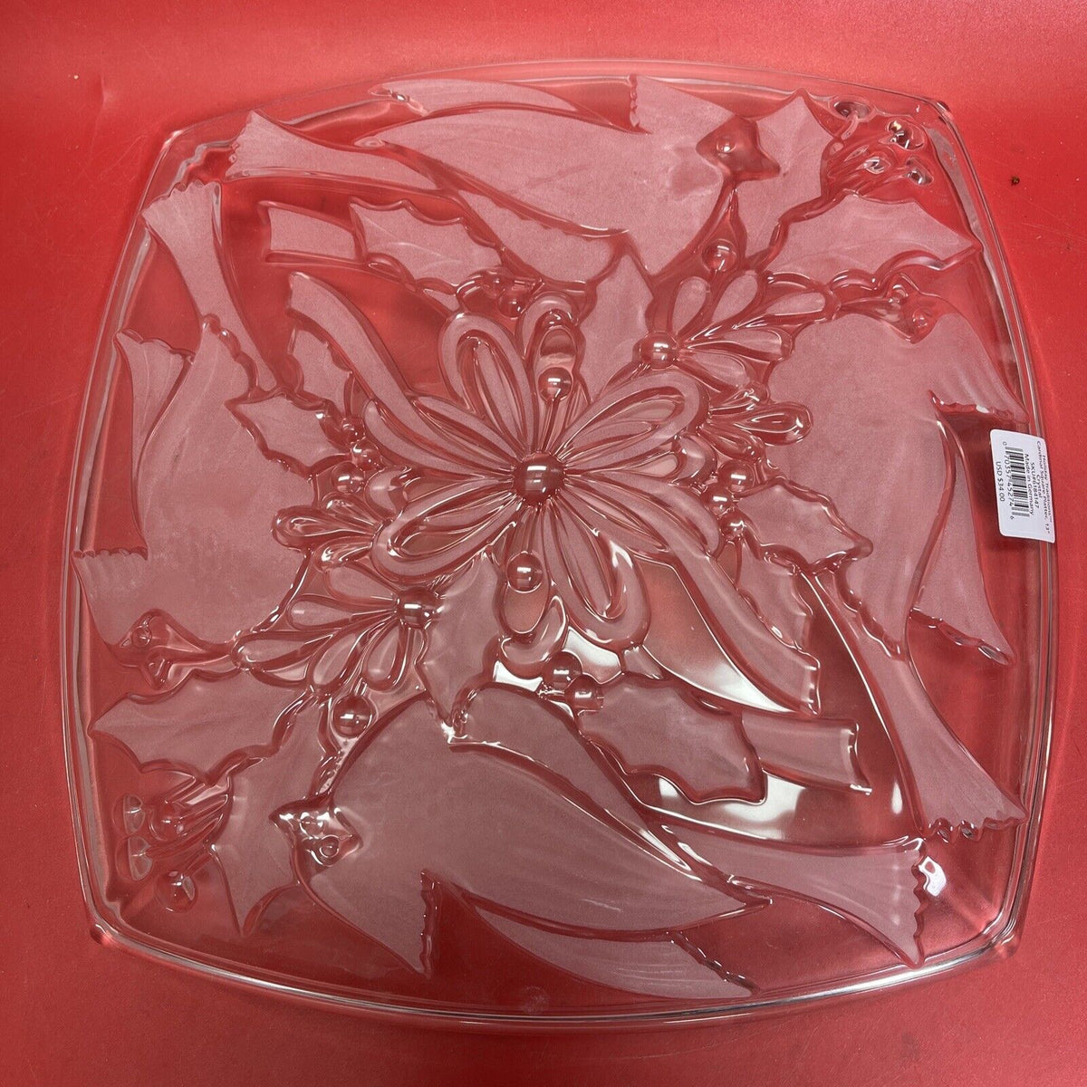 Gorham Crystal 13" Holiday Traditions Cardinal SQUARE Platter -lot 2