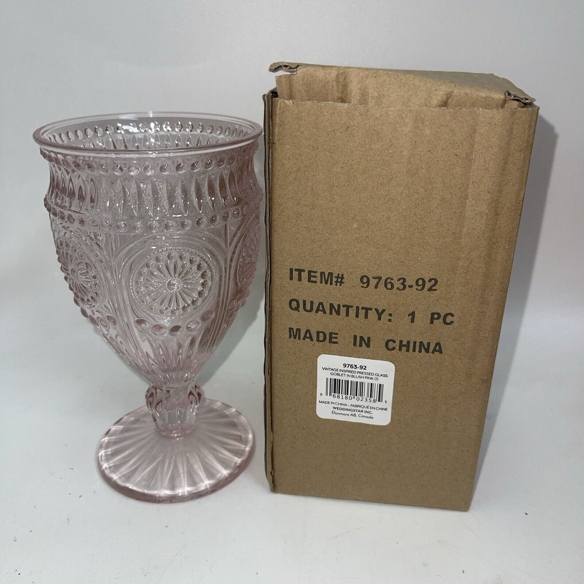 Weddingstar Vintage Inspired Pressed Glass Goblet, Clear-Pink 10oz Lot 3