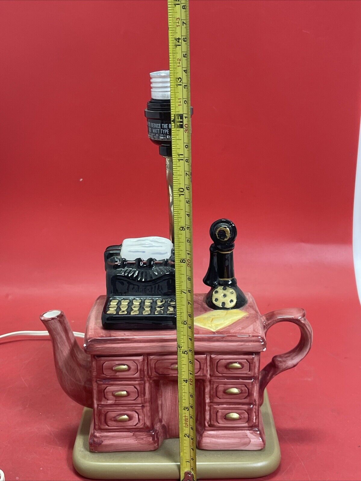 World Bazaars Ceramic Desk Teapot Electric Tabletop Lamp