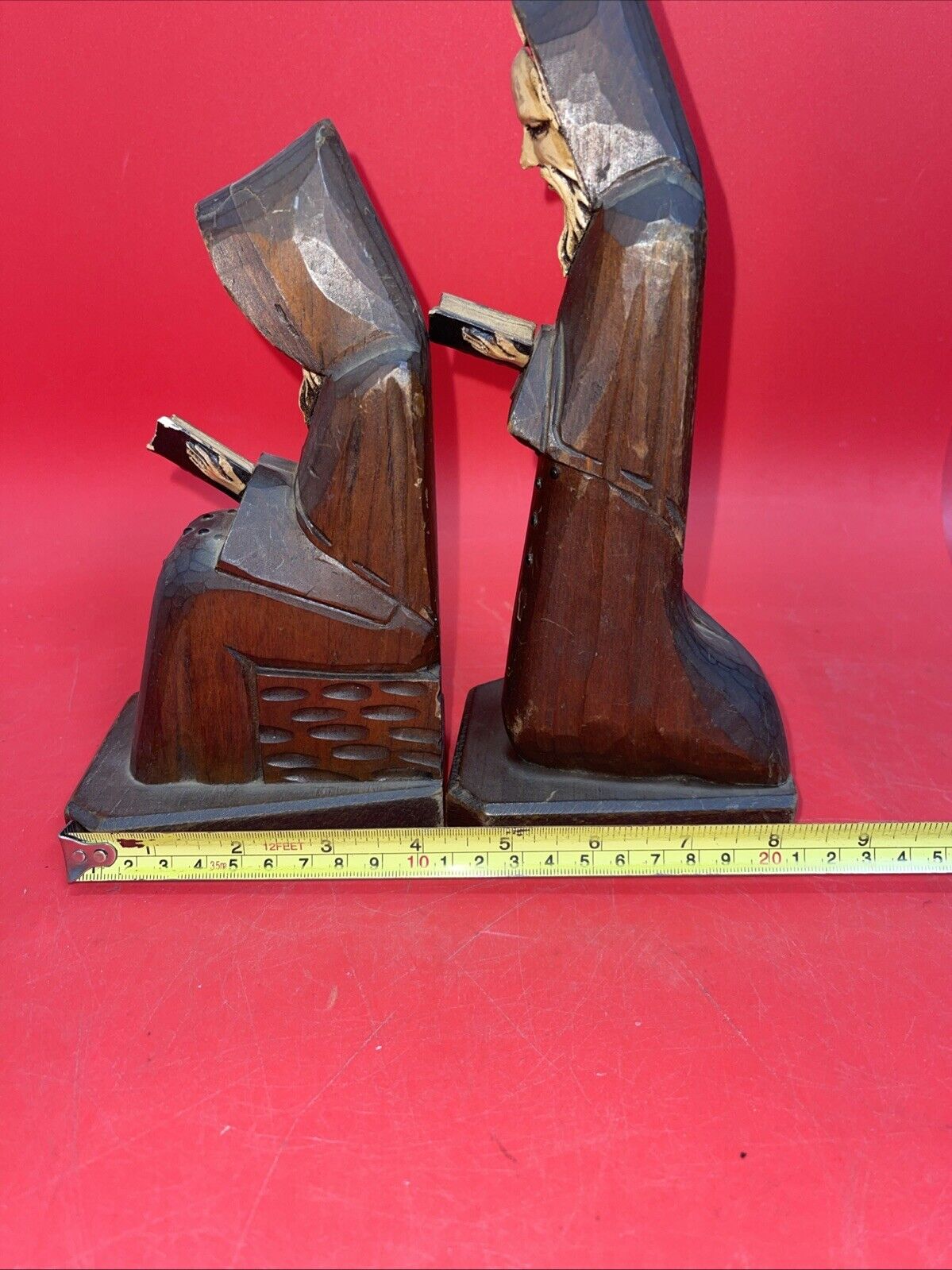 Vintage Carved Wood Statue Wooden Bearded Monk Priest Figure Bible Breviary Set