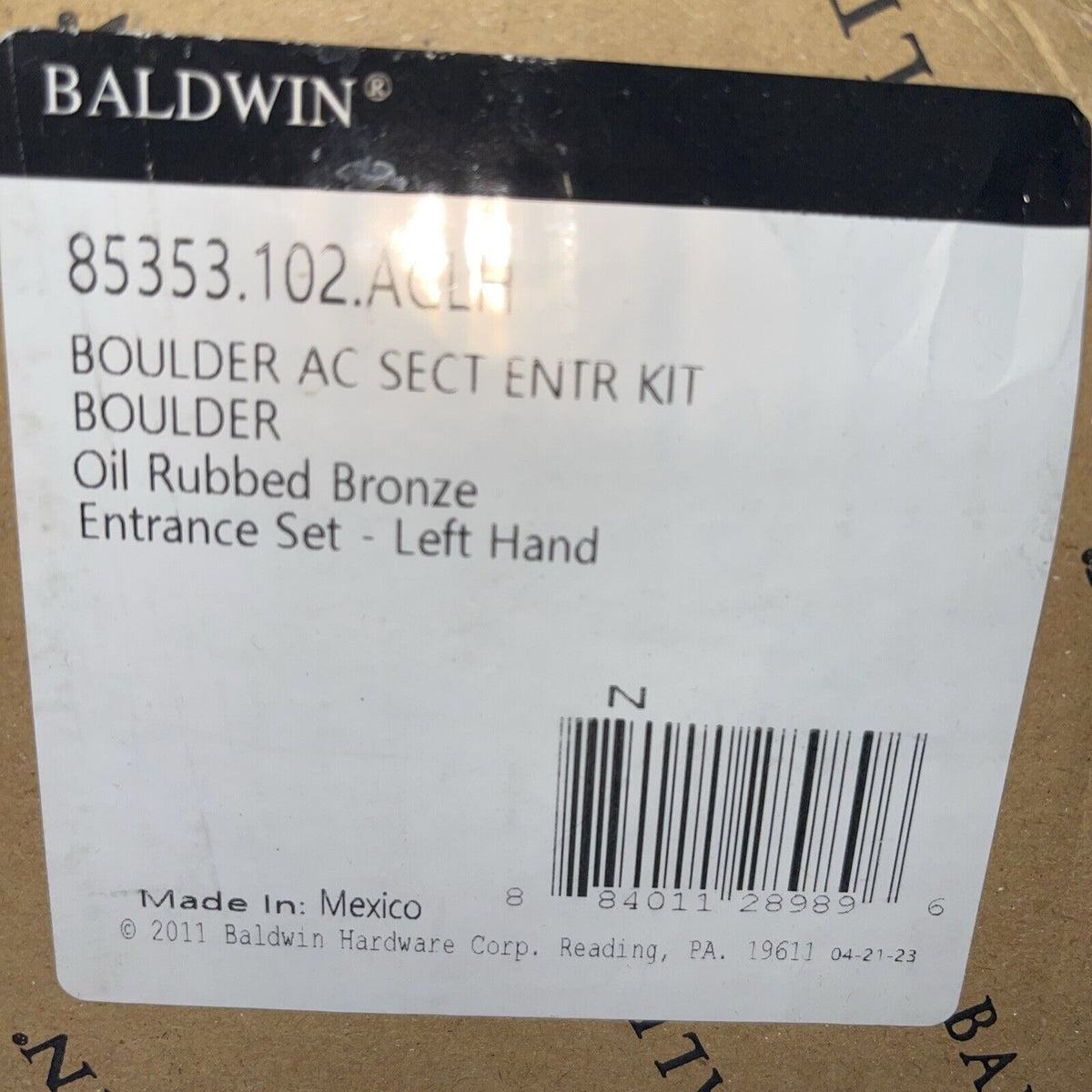 Baldwin Boulder 85353102ACLH Entrance Set- Left Hand .No Complete!