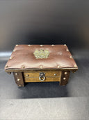 Vtg 60’s Brown Wood Jewelry Trinket Stash Box