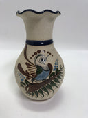 Vintage vase  Tonala Pottery Mexican Folk Art Bird Flowers Sand Stone Signed JC