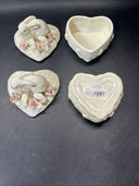 Heart Shape Trinket Box With Bunnies and Flowers/ Lot Of 2