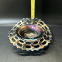 Antique Fenton Carnival Amethyst Iredescent Glass Lace Edge Woven Basket