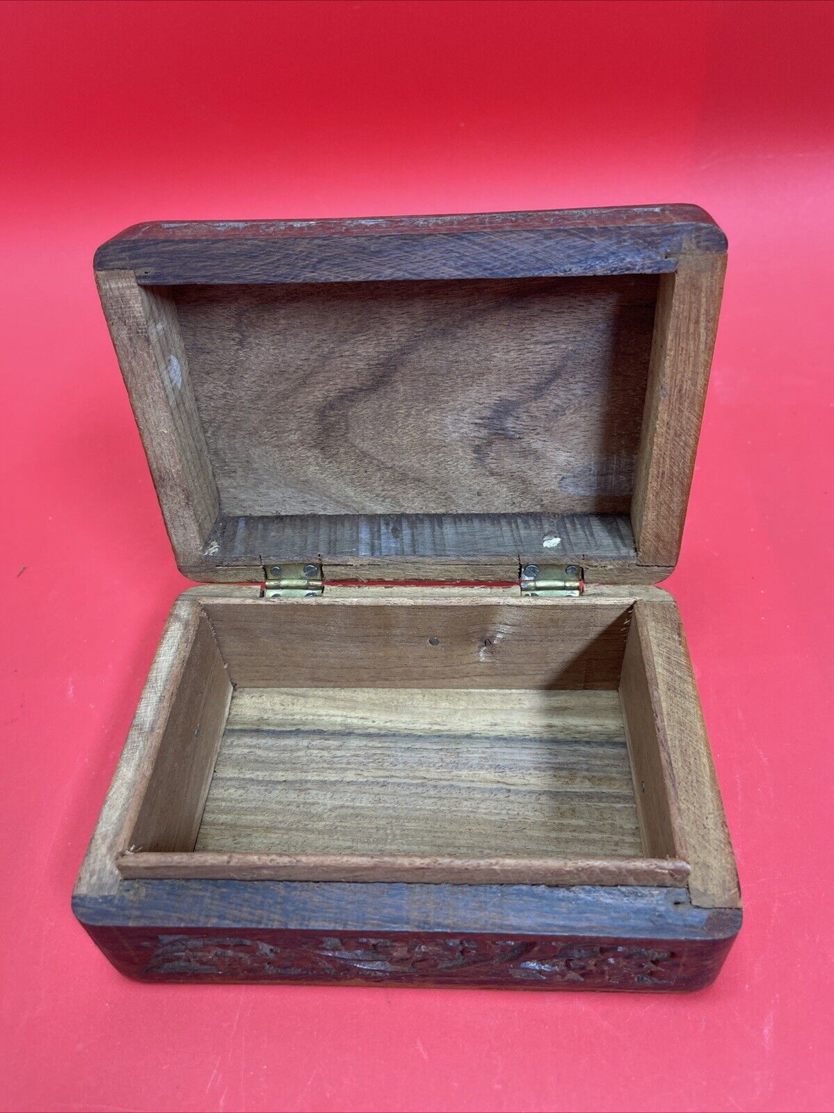 Vintage Hand Carved Teak Wooden Jewelry Trinket Box Made in India Lot 2