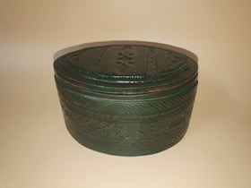 Vintage Leather Over Wood Oval Box 5.25"×3.5"