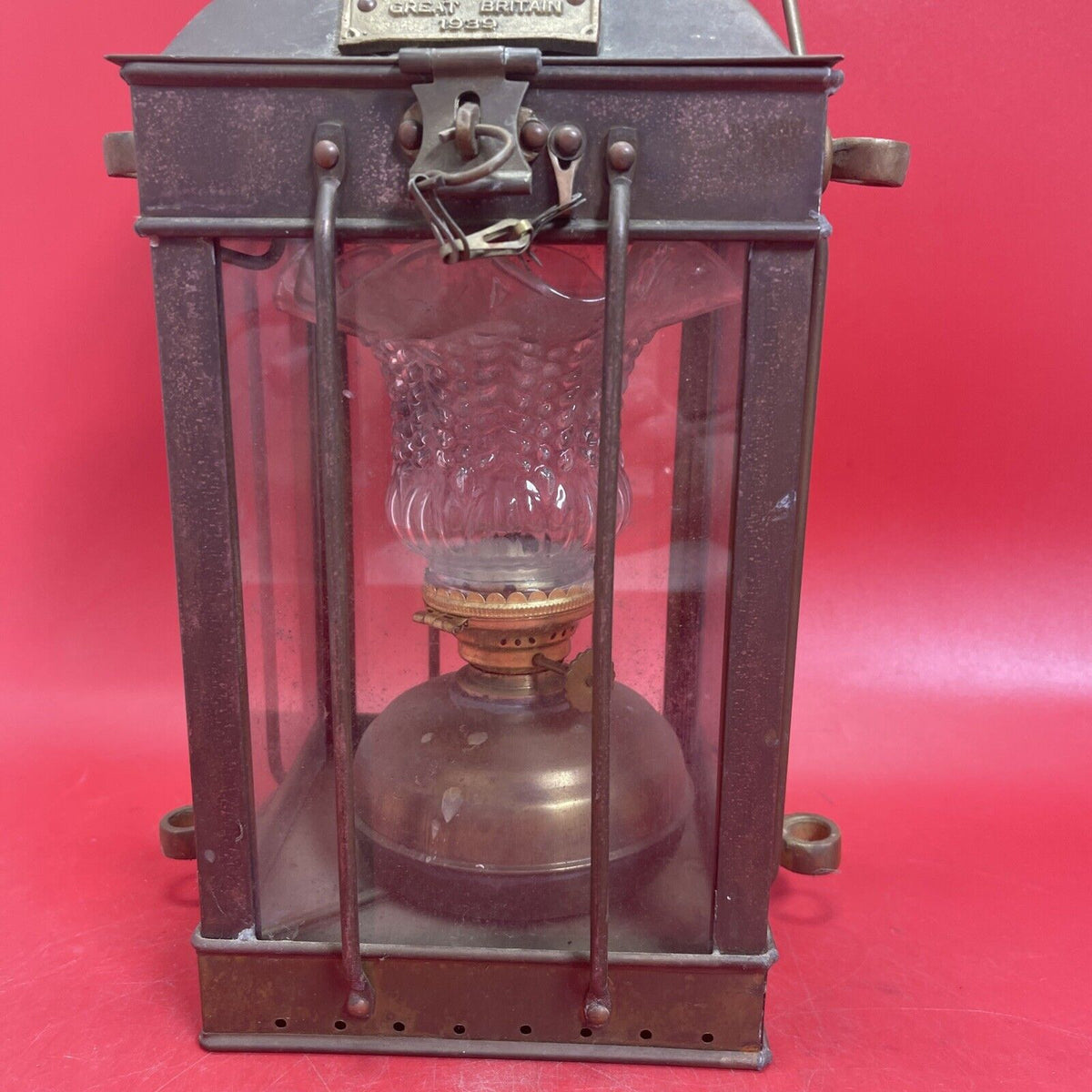 Brass Cargo Light Caged Ship's Barge Lantern Fluid Oil Lamp Nautical #3954 1939