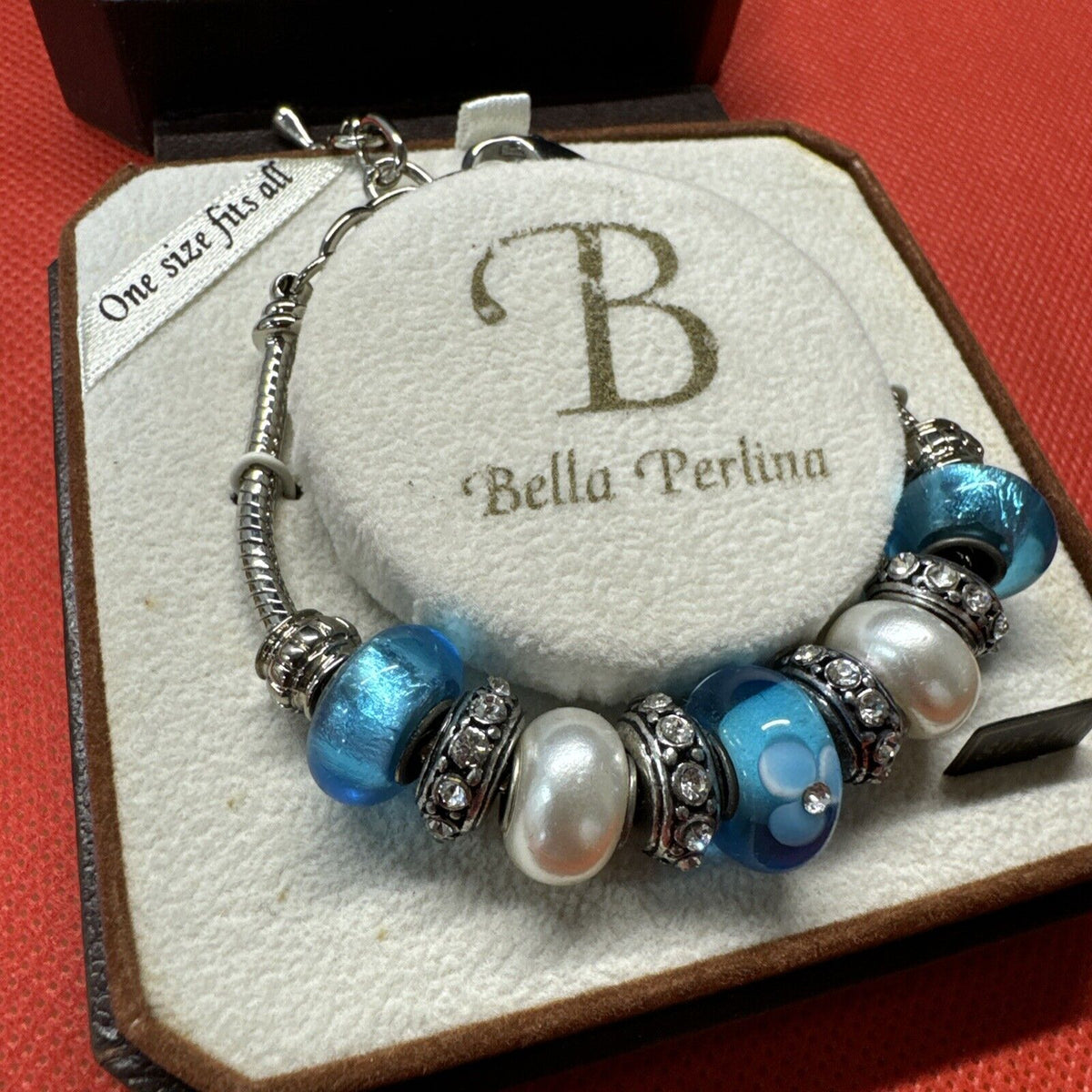 Bella Perlina  Charm & Crystal Bead Bracelet Blue & White