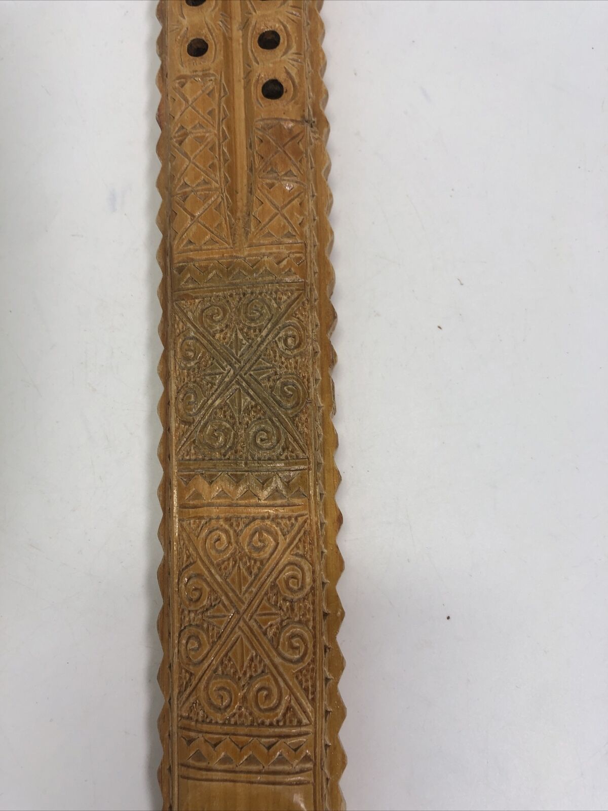  Vintage Folk Art Hand Carved Wooden Twin Flaute