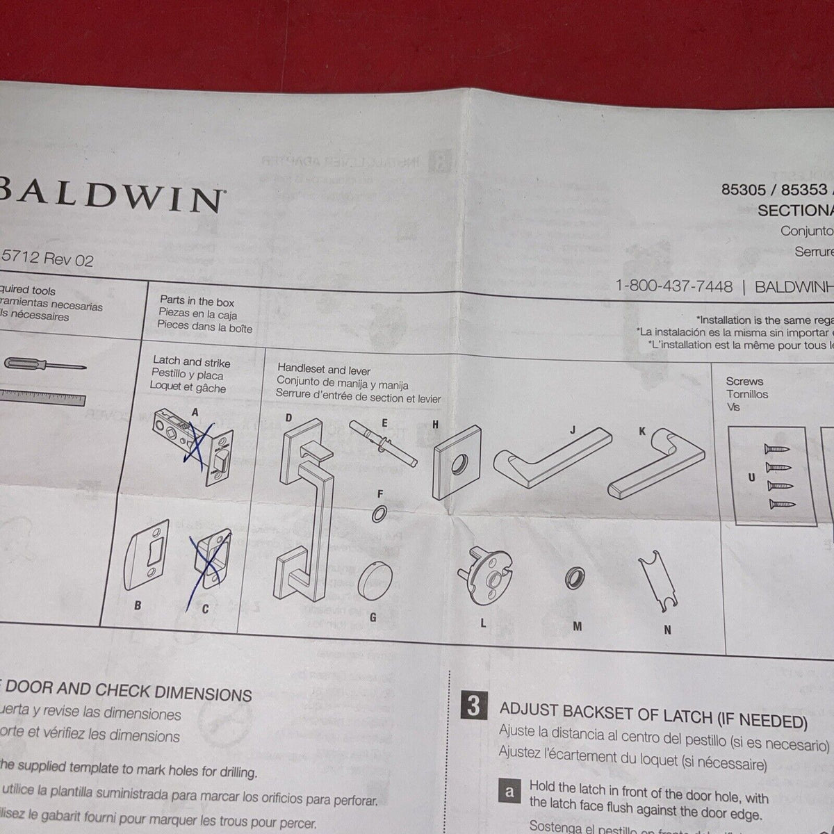 Baldwin Boulder 85353102ACLH Entrance Set- Left Hand .No Complete!