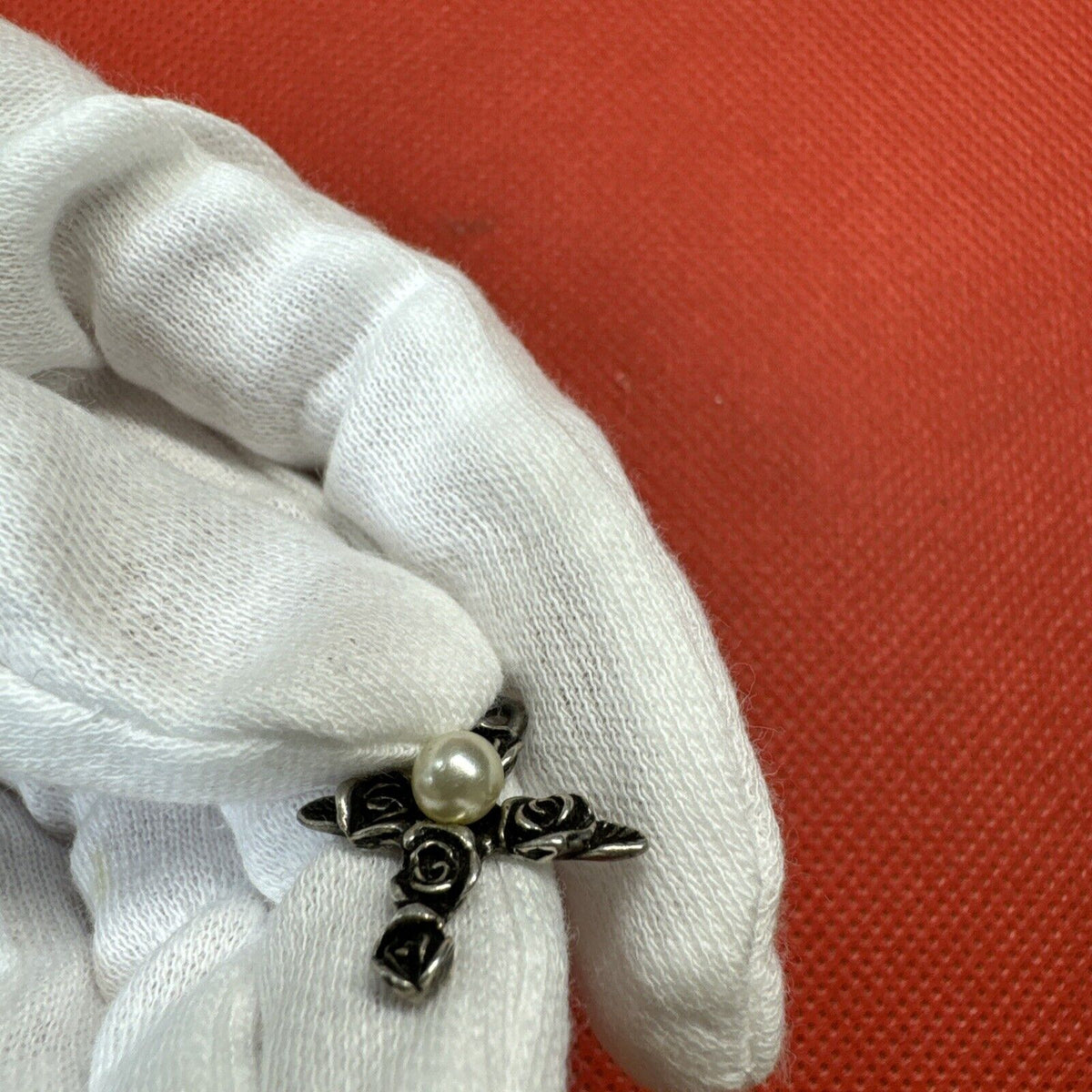 Vintage Rose Cross 925 Sterling Silver Christian Pendant