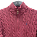 Polo Ralph Lauren Sweater Mens M  Maroon Cable Knit Cotton Quarter Zip Pullover