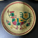 VINTAGE SMALL WALL HANGING With FLORAL And BIRD BRASS ENAMEL PLATES/ Set Of 3