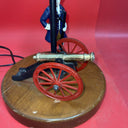 Revolutionary War Cast Iron Model Cannon & Soldier Table Lamp Wooden Base 23"