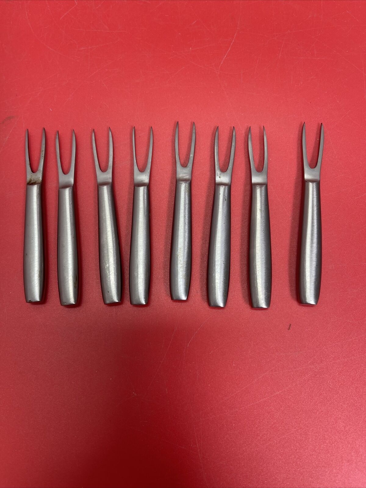 Set Of 8 Vtg Stainless Cocktail Mini Forks Servers Made In Italy #5