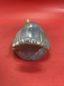 Blue and Brown Pottery Pudgy, Puffed Up Sitting Bird Figure, Garden Decoration