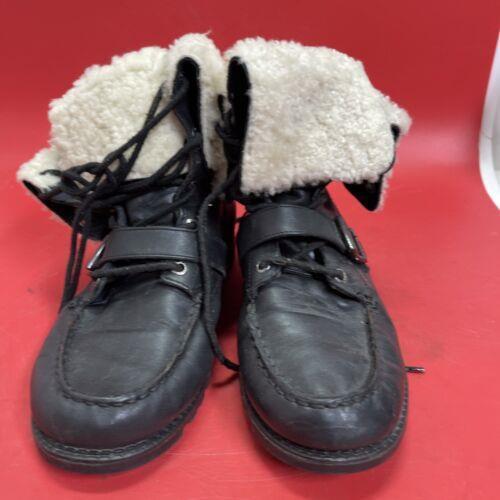 Ralph Lauren Polo BLK Leather/Sherpa Boots Size 8.5