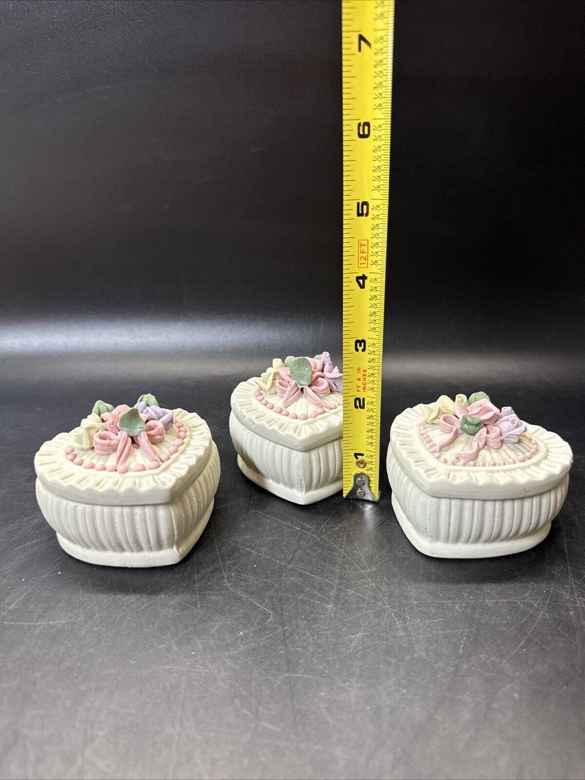 Set Of 3 Floral Trinket Box Flower Design With Lid