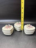 Set Of 3 Floral Trinket Box Flower Design With Lid