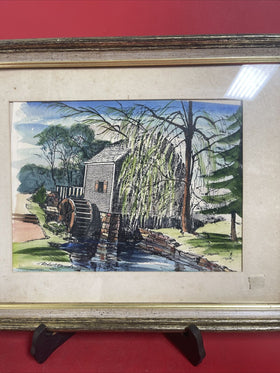 CAPE COD WATERCOLOR ROBERT BROOKS OLD BREWSTER MILL FRAMED LISTED ARTIST