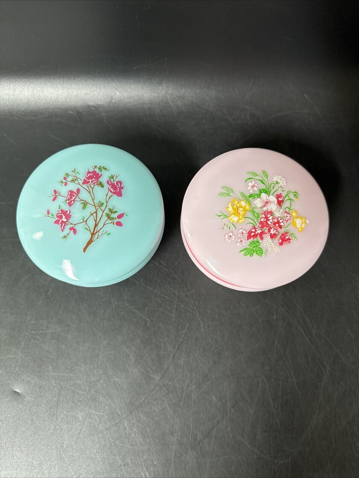Vintage Blue And Pink Trinket Box With Flower Detailing/ Lot Of 2