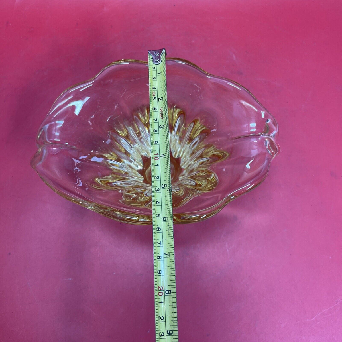 Hand Blown Murano Style Yellow Amber Art Glass Vase