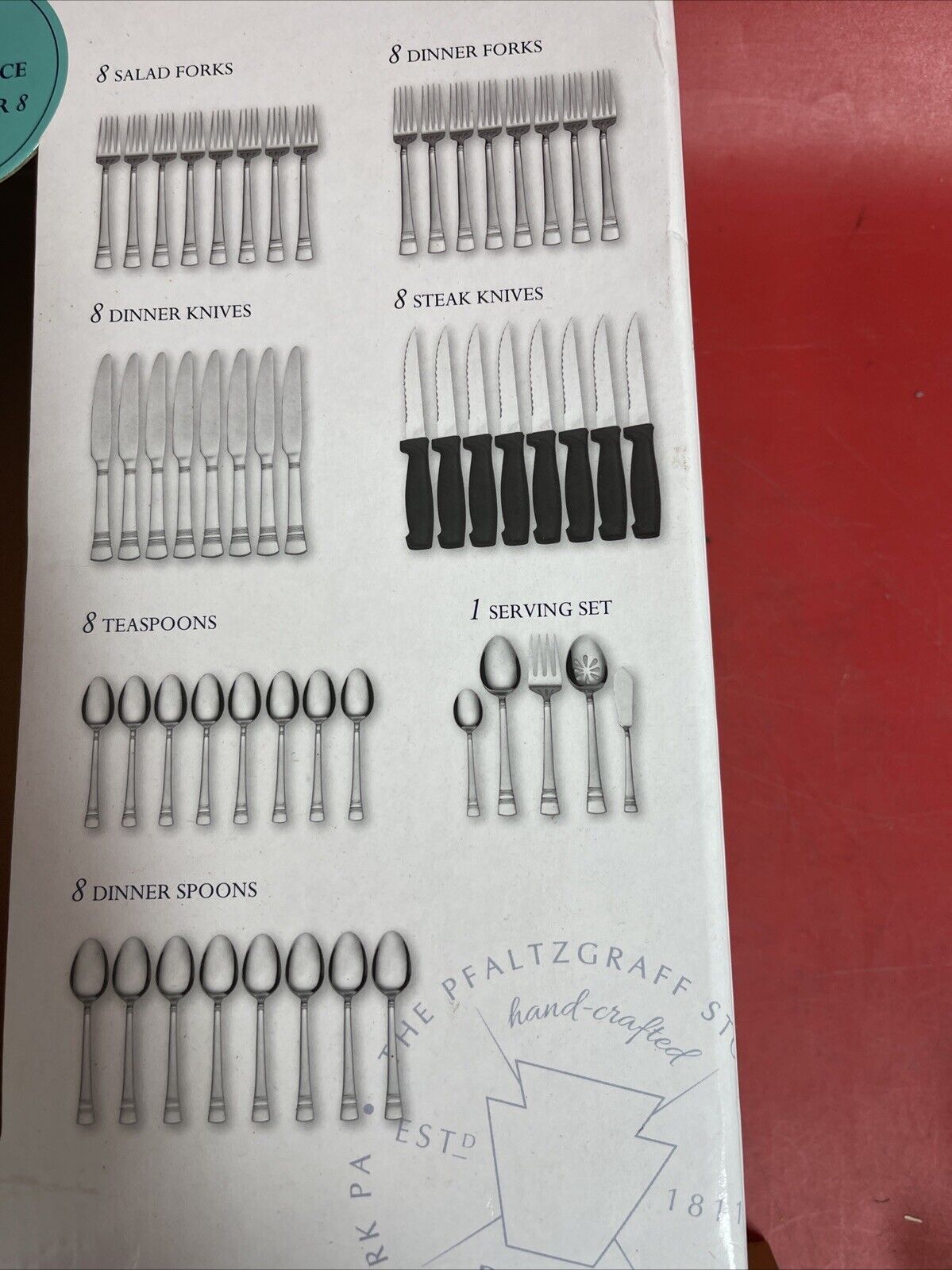 Pfaltzgraff Everyday Sapphire Bay Stainless Steel 53-Piece Flatware Box Damage!
