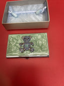 VINTAGE TEDDY BEAR ENAMEL BUSINESS CARD HOLDER